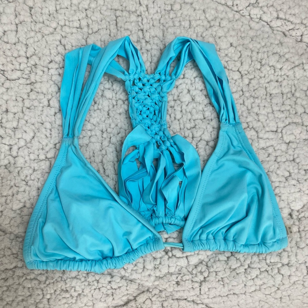 Blue triangle bikini top